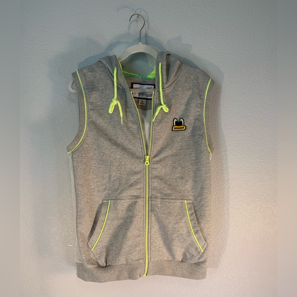 PANCOAT Junior Gray Vest with Hoodie & Neon Green Lining & Details 💚